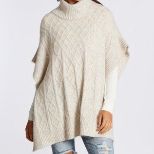 NWT Short Sleeve Cable Knit Turtleneck Sweater Heather Ivory OS